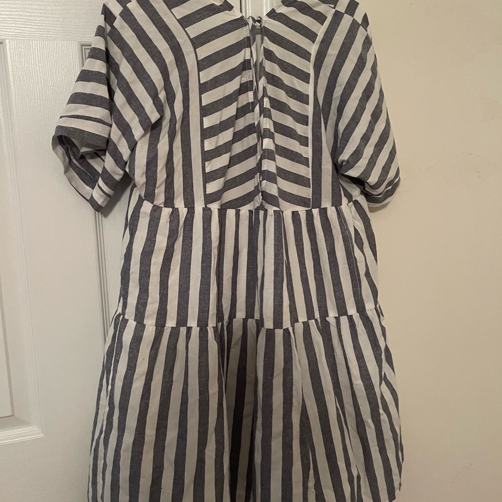BLUE AND WHITE STRIPED MINI DRESS